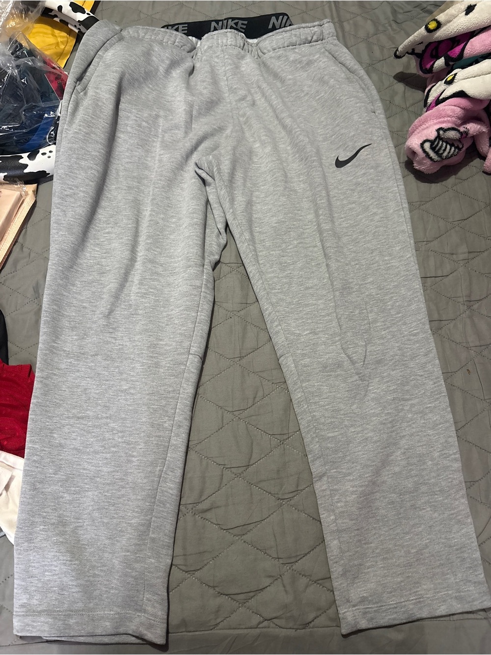 Nike Light Gray Men's Sweatpants with Black Swoosh